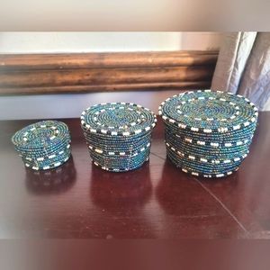 Hand woven beaded nesting baskets